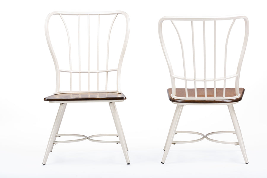 Baxton Studio Longford "Dark-Walnut" Wood and White Metal Vintage Industrial Dining Chair (Set of 2) | Modishstore | Dining Chairs - 3