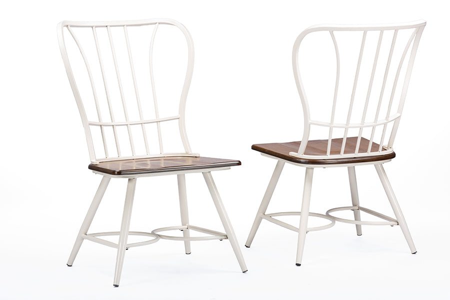 Baxton Studio Longford "Dark-Walnut" Wood and White Metal Vintage Industrial Dining Chair (Set of 2) | Modishstore | Dining Chairs - 2