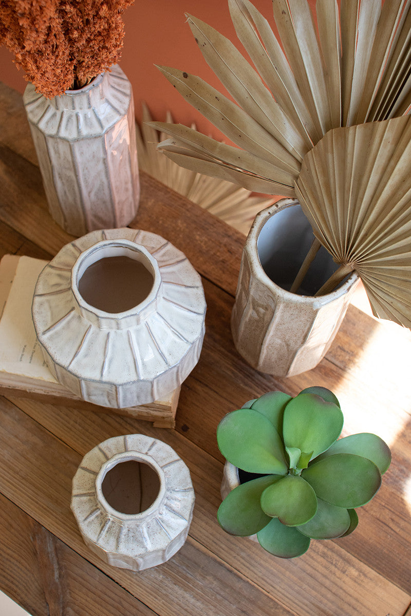 White Ceramic Planters Set Of 5 By kalalou | Planters, Troughs & Cachepots |  Modishstore  - 2