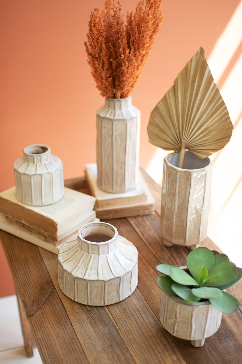 White Ceramic Planters Set Of 5 By kalalou | Planters, Troughs & Cachepots |  Modishstore  - 3