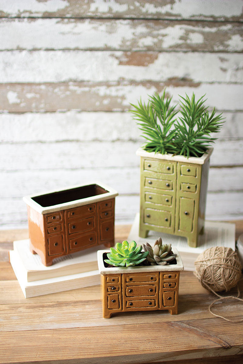Ceramic Chest Of Drawers Planters Set Of 3 By Kalalou | Modishstore | Planters, Troughs & Cachepots