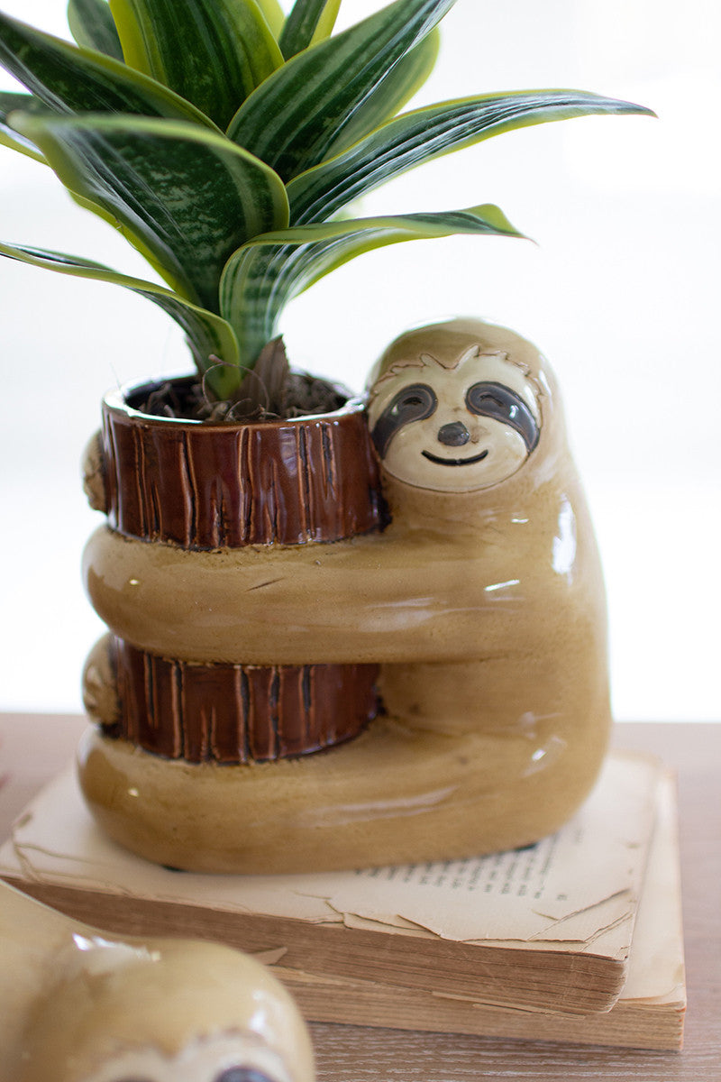 Ceramic Sloth Planters Set Of 4 By Kalalou-4