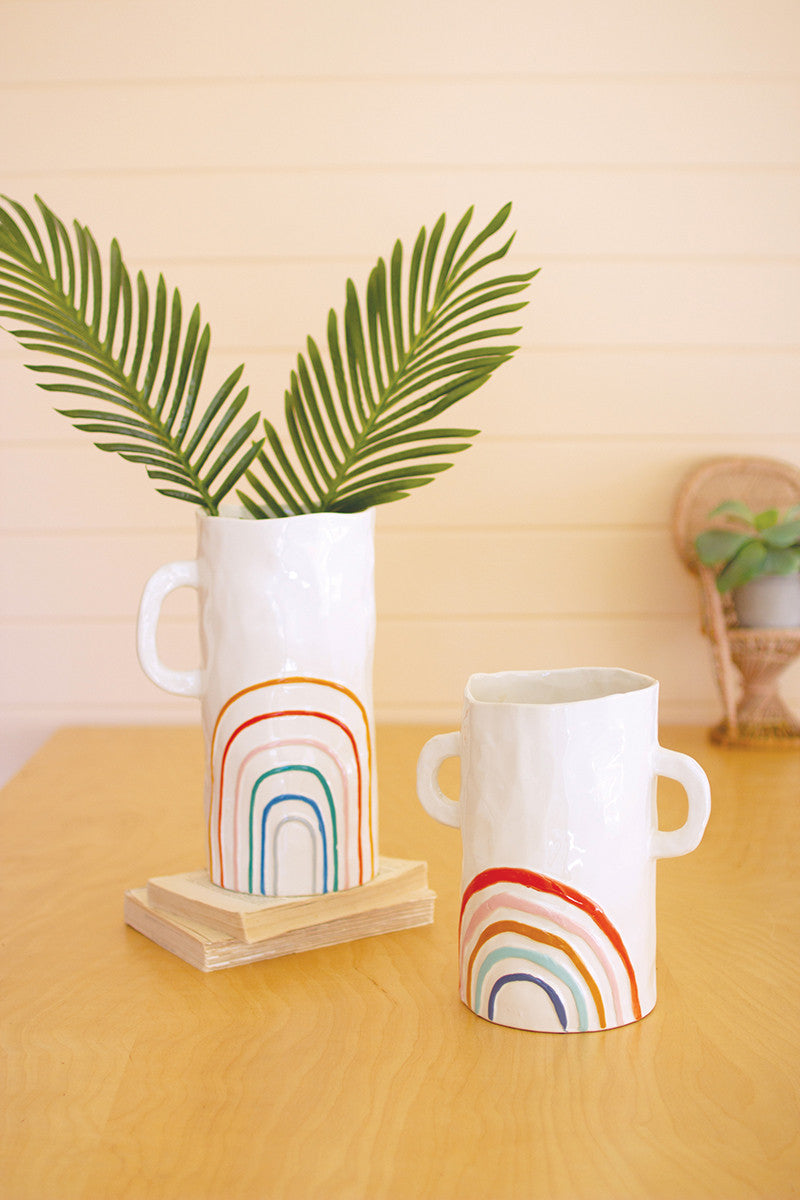 Ceramic Rainbow Vases With Handles #1 Set Of 2 By Kalalou | Vases |  Modishstore 