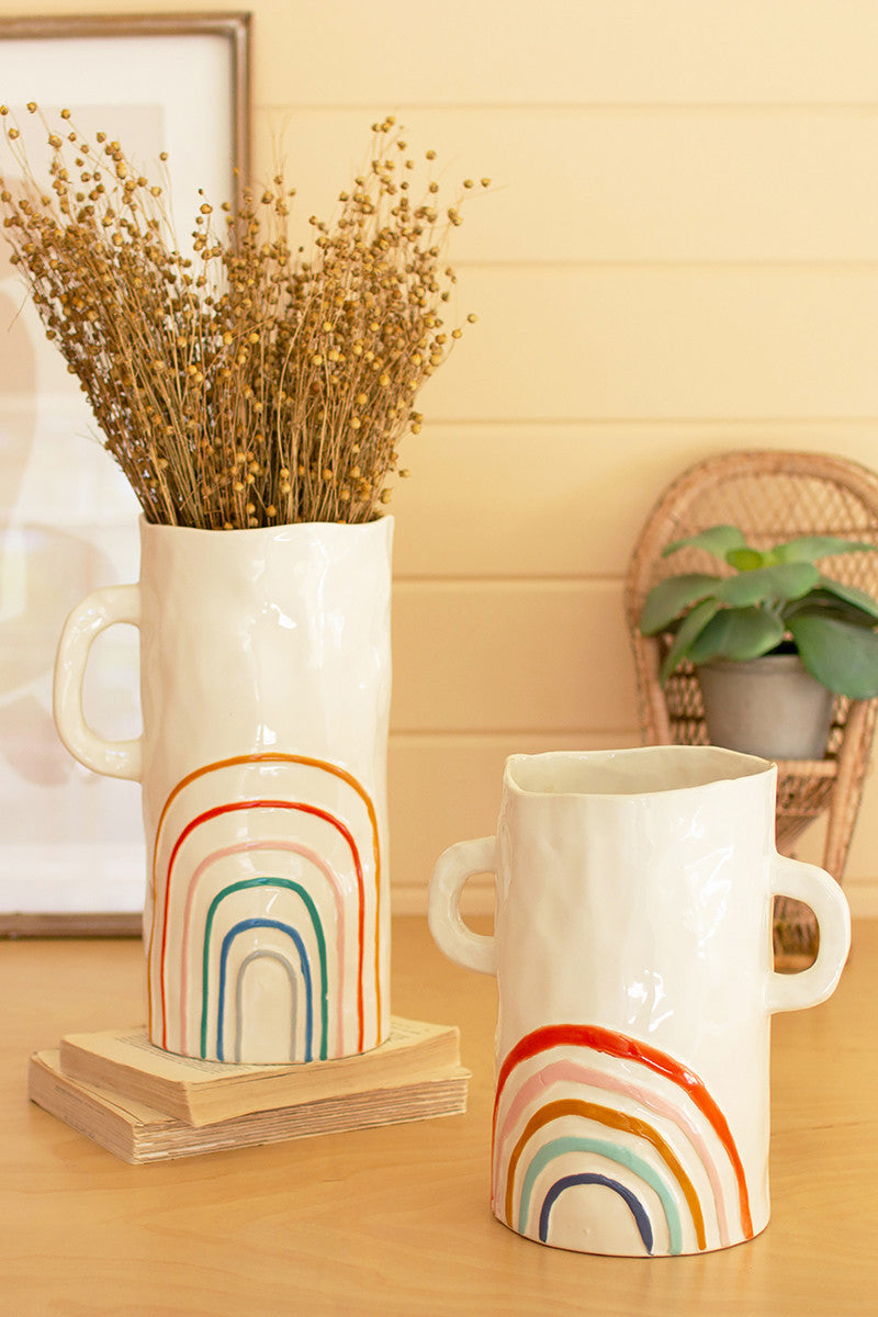 Ceramic Rainbow Vases With Handles #1 Set Of 2 By Kalalou | Vases |  Modishstore  - 2