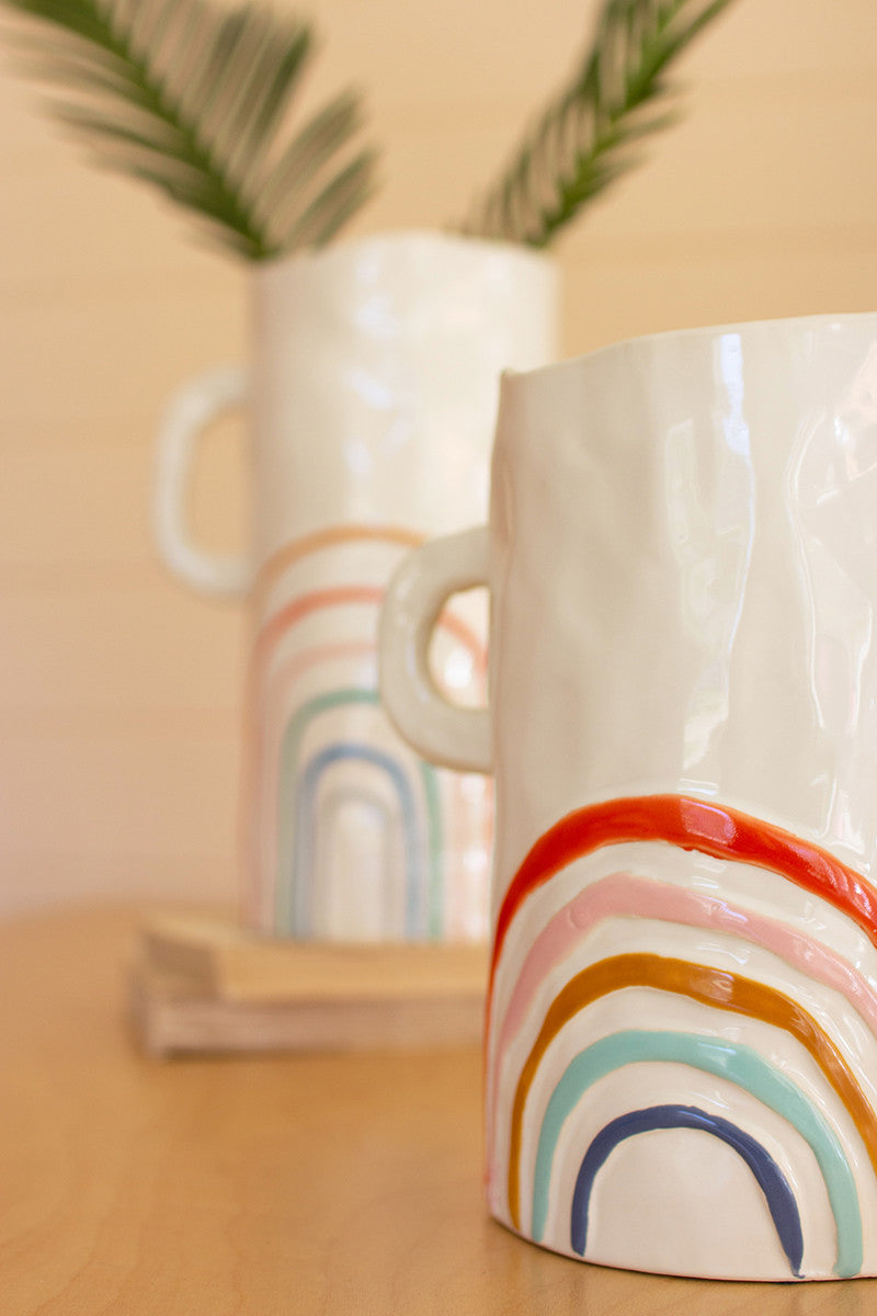Ceramic Rainbow Vases With Handles #1 Set Of 2 By Kalalou | Vases |  Modishstore  - 3