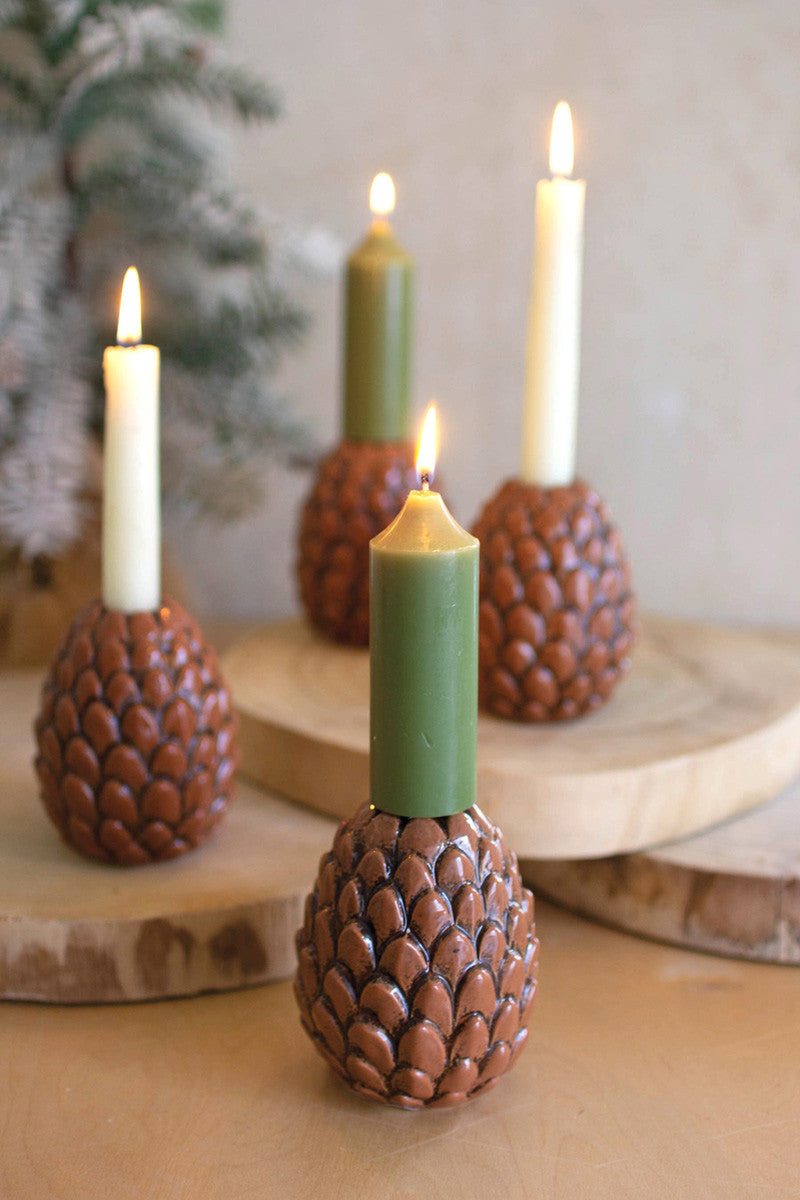 Ceramic Pinecone Taper Candle Holders By Kalalou | Candle Holders | Modishstore