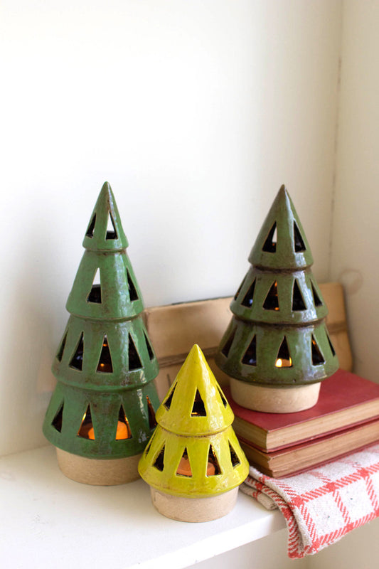 Ceramic Christmas Tree Lanterns Set Of 3 By Kalalou | Tabletop Trees | Modishstore
