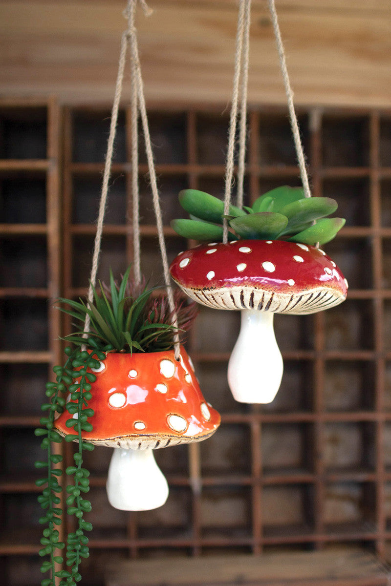 Ceramic Toadstool Hanging Planters Set Of 2 By Kalalou | Planters, Troughs & Cachepots | Modishstore