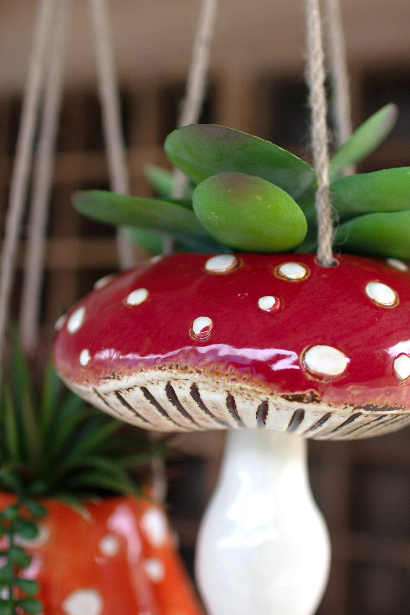 Ceramic Toadstool Hanging Planters Set Of 2 By Kalalou | Planters, Troughs & Cachepots | Modishstore - 2