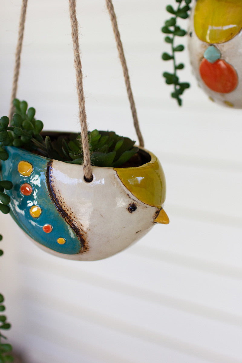 Ceramic Hanging Bird Planters Set Of 3 By Kalalou | Planters, Troughs & Cachepots |  Modishstore  - 2