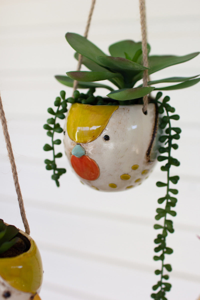 Ceramic Hanging Bird Planters Set Of 3 By Kalalou | Planters, Troughs & Cachepots |  Modishstore  - 3