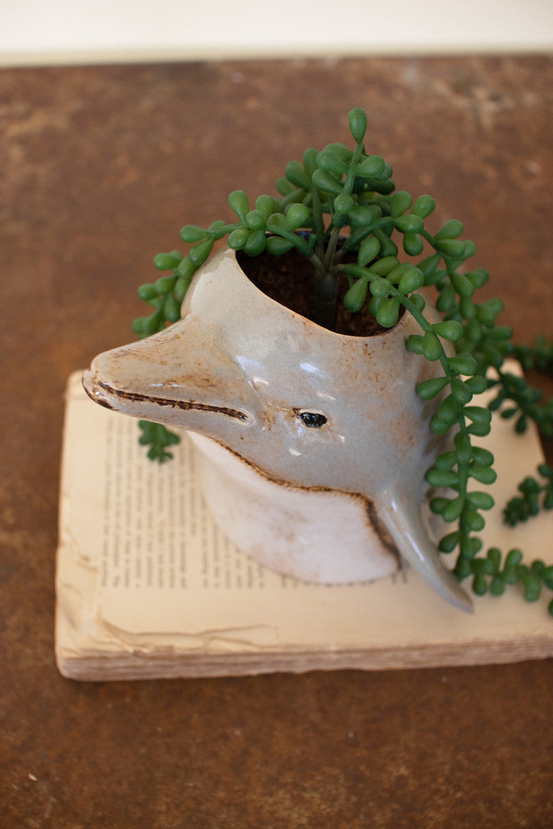 Ceramic Dolphin Planter By Kalalou | Planters, Troughs & Cachepots | Modishstore - 2