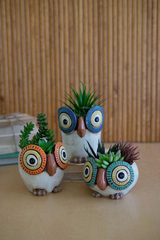 Set Of Three Ceramic Owl Planters By Kalalou | Planters, Troughs & Cachepots | Modishstore