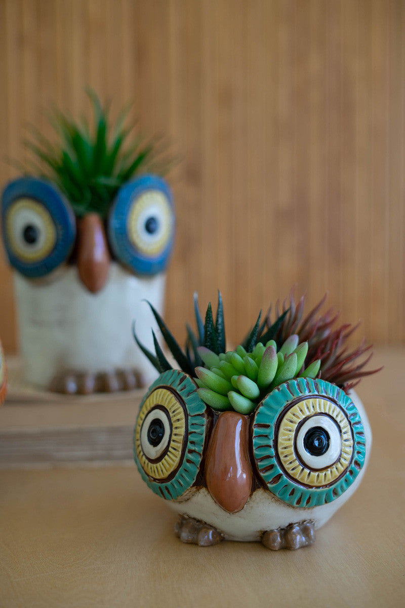Set Of Three Ceramic Owl Planters By Kalalou | Planters, Troughs & Cachepots | Modishstore - 4