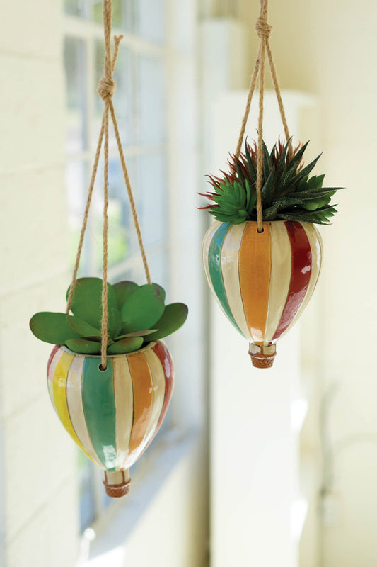Set Of Two Ceramic Hot Air Balloon Hanging Planters By Kalalou | Planters, Troughs & Cachepots | Modishstore