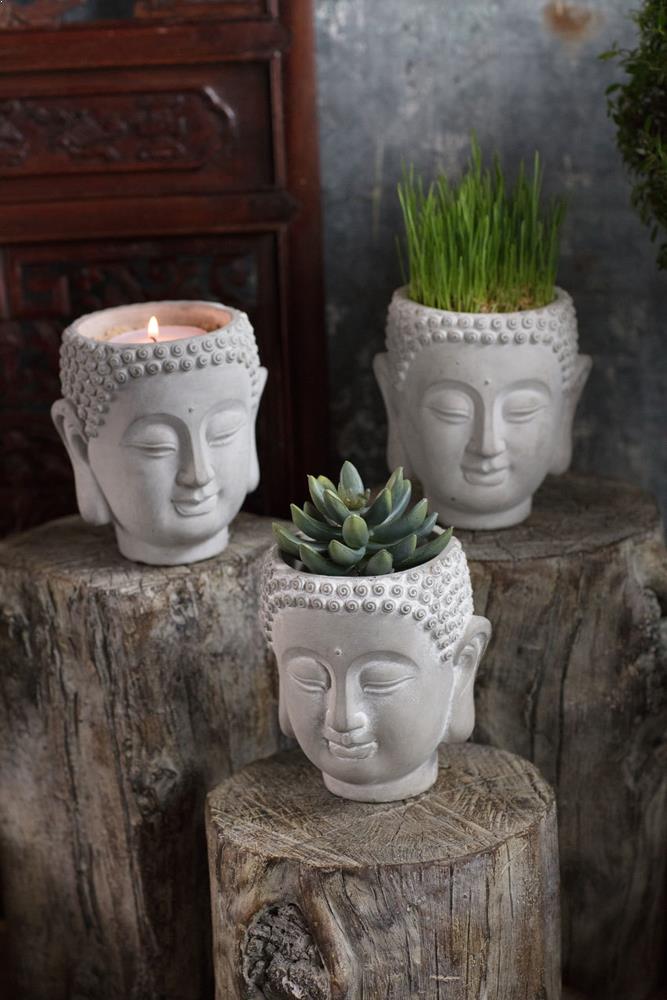 Vagabond Vintage Cement Buddha Head Planter - Set Of 2 | Modishstore | Planters, Troughs & Cachepots