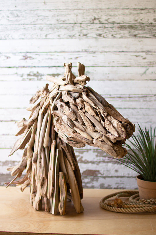 Kalalou Driftwood Horse Head Table Sculpture - Large | Modishstore | Trophy Head