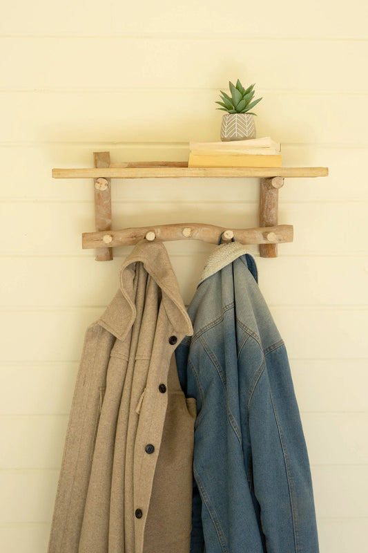Reclaimed Wood Shelf With Coat Rack By Kalalou | Coat Racks | Modishstore