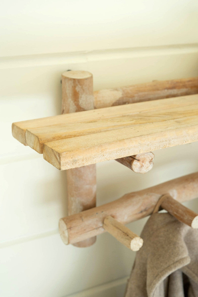 Reclaimed Wood Shelf With Coat Rack By Kalalou | Coat Racks | Modishstore - 2