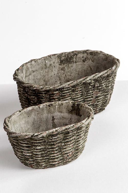 Vagabond Vintage Concrete Oval Basket Containers - Set of 2 | Modishstore | Bins, Baskets & Buckets