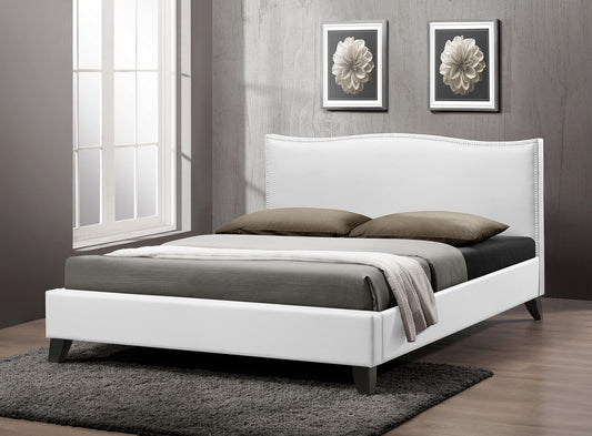 Baxton Studio Battersby White Modern Bed with Upholstered Headboard - Queen Size | Beds | Modishstore