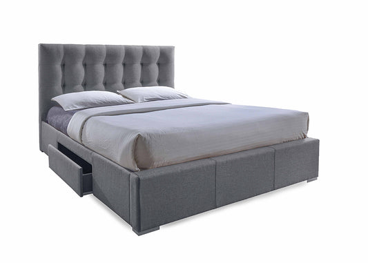Baxton Studio Sarter Contemporary Grid-Tufted Grey Fabric Upholstered Storage Queen-Size Bed with 2-drawer | Modishstore | Beds