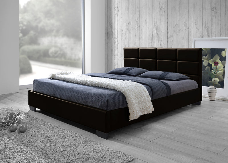 Baxton Studio Vivaldi Modern and Contemporary Dark Brown Faux Leather Padded Platform Base Full Size Bed Frame | Beds | Modishstore