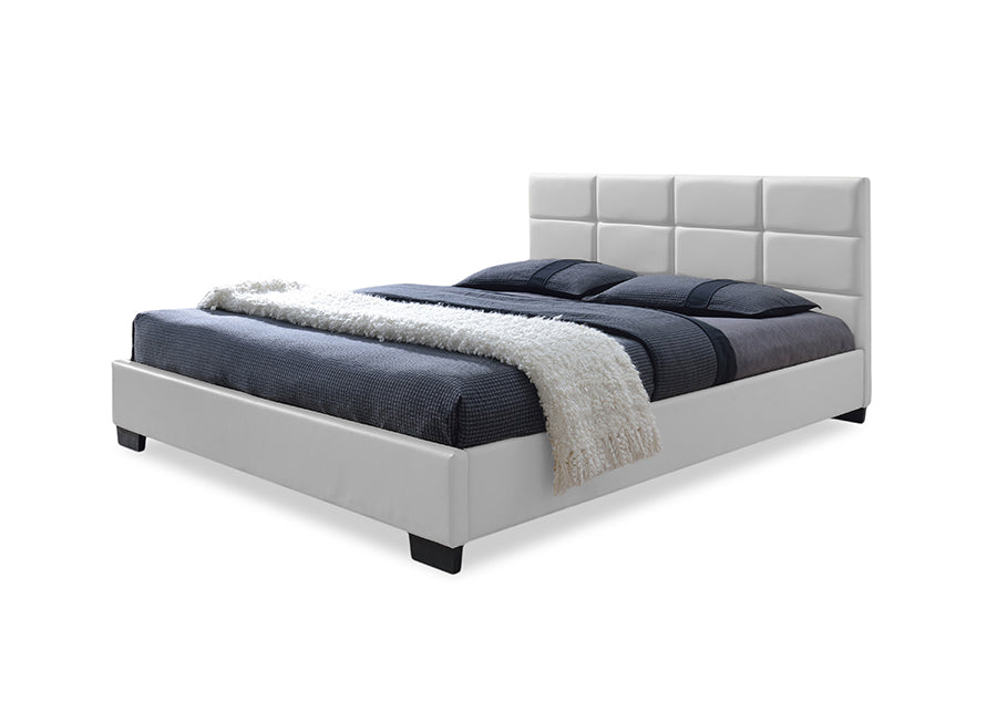 Baxton Studio Vivaldi Modern and Contemporary White Faux Leather Padded Platform Base Full Size Bed Frame | Beds | Modishstore - 2