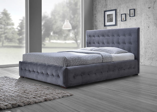 Baxton Studio Margaret Modern and Contemporary Grey Velvet Button-tufted Queen Platform Bed | Modishstore | Beds
