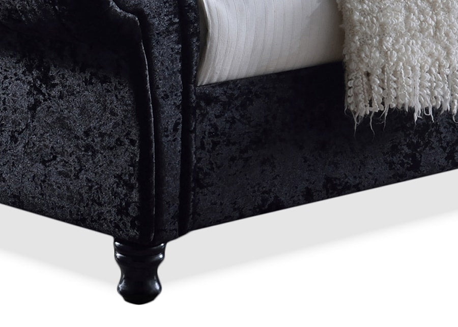 baxton studio castello black velvet upholstered faux crystal buttoned sleigh king platform bed | Modish Furniture Store-4