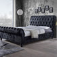 Baxton Studio Castello Black Velvet Upholstered Faux Crystal-Buttoned Sleigh King Platform Bed | Modishstore | Beds