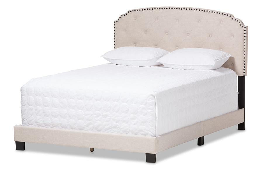 baxton studio lexi modern and contemporary light beige fabric upholstered full size bed | Modish Furniture Store-3
