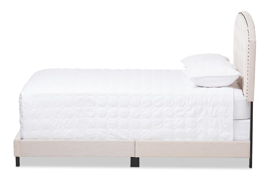 baxton studio lexi modern and contemporary light beige fabric upholstered king size bed | Modish Furniture Store-3