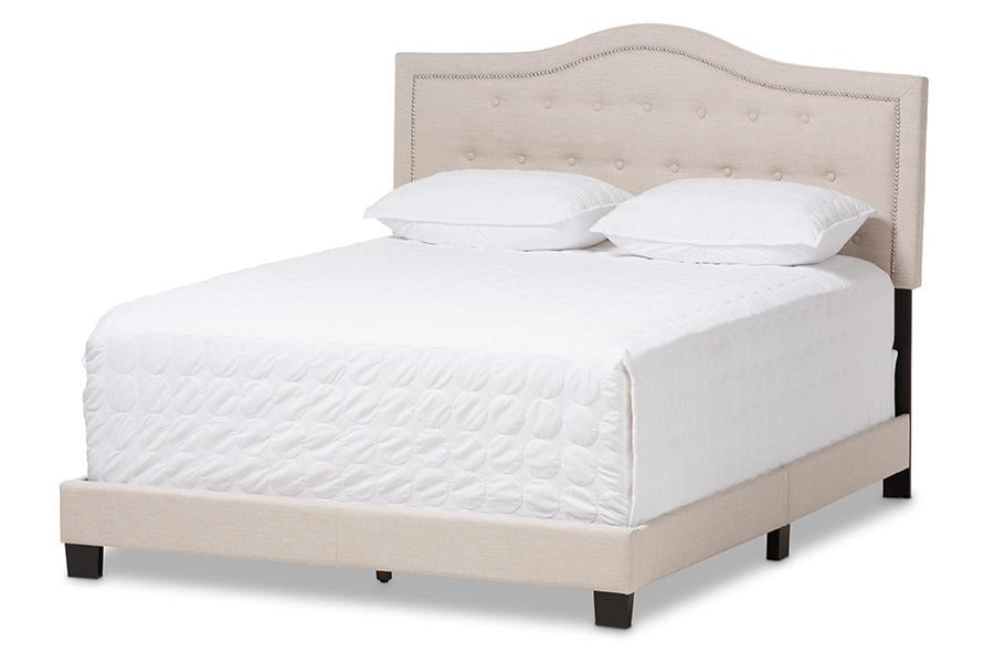 baxton studio emerson modern and contemporary light beige fabric upholstered queen size bed | Modish Furniture Store-2