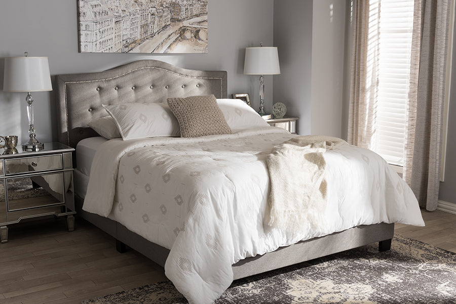 Baxton Studio Emerson Modern and Contemporary Light Grey Fabric Upholstered King Size Bed | Modishstore | Beds