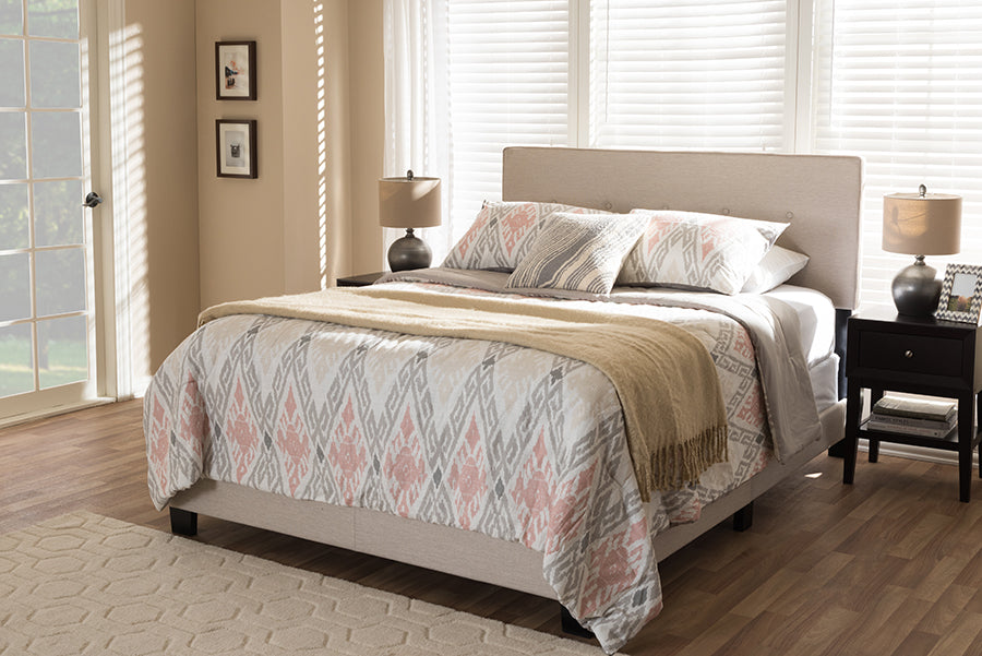 Baxton Studio Hampton Modern and Contemporary Light Beige Fabric Upholstered Queen Size Bed | Modishstore | Beds