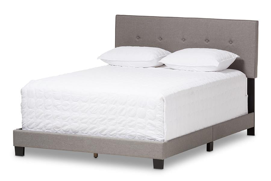 baxton studio hampton modern and contemporary light grey fabric upholstered queen size bed | Modish Furniture Store-3