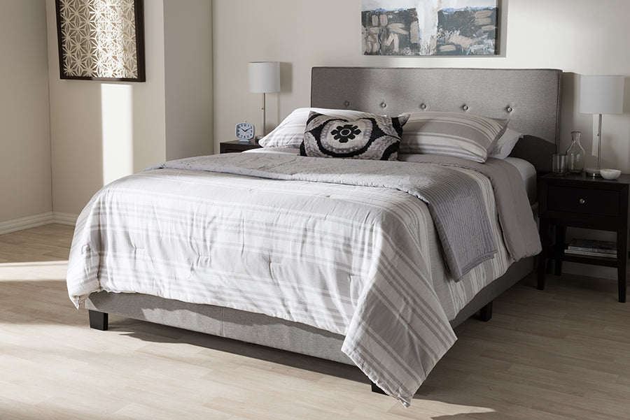 Baxton Studio Hampton Modern and Contemporary Light Grey Fabric Upholstered Queen Size Bed | Modishstore | Beds