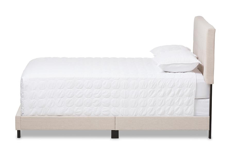 baxton studio cassandra modern and contemporary light beige fabric upholstered queen size bed | Modish Furniture Store-3