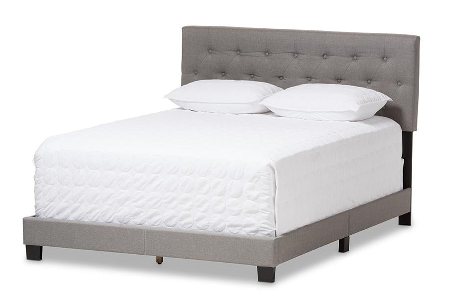 baxton studio cassandra modern and contemporary light grey fabric upholstered full size bed | Modish Furniture Store-2
