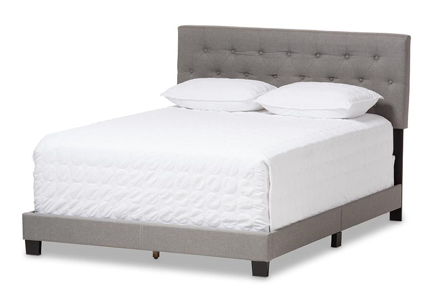 baxton studio cassandra modern and contemporary light grey fabric upholstered queen size bed | Modish Furniture Store-2