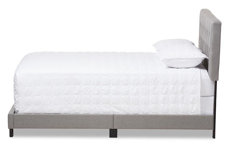 baxton studio cassandra modern and contemporary light grey fabric upholstered queen size bed | Modish Furniture Store-3