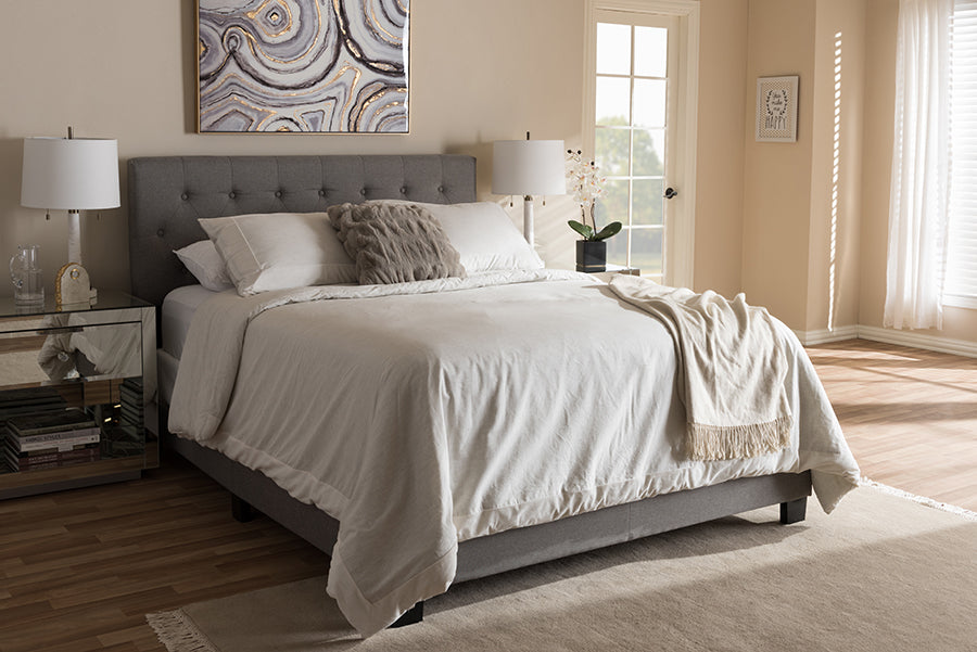Baxton Studio Cassandra Modern and Contemporary Light Grey Fabric Upholstered Full Size Bed | Modishstore | Beds