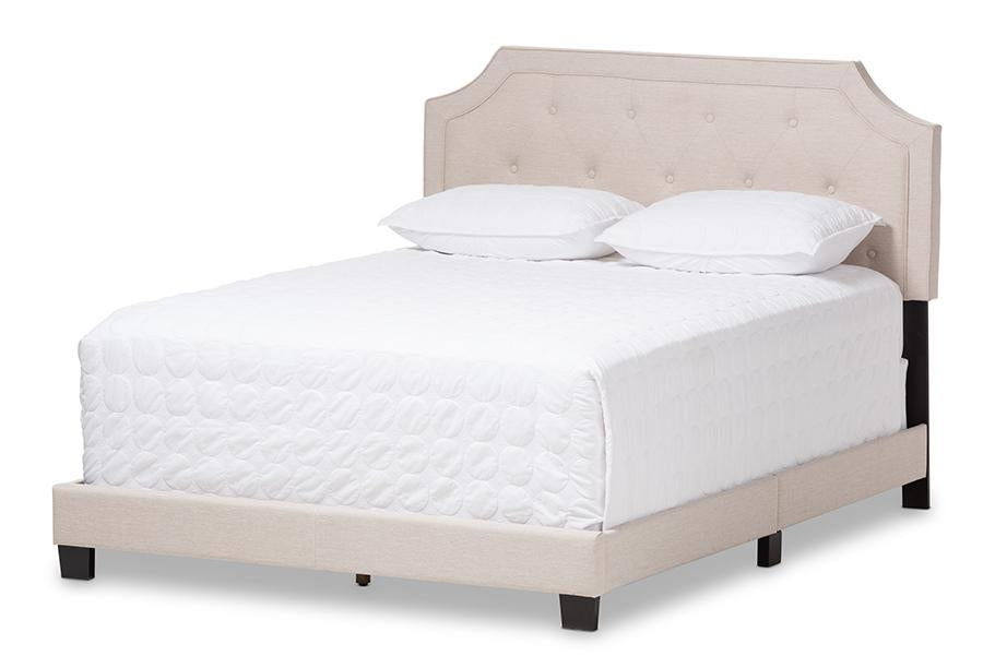 baxton studio willis modern and contemporary light beige fabric upholstered queen size bed | Modish Furniture Store-2