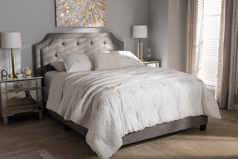 Baxton Studio Willis Modern and Contemporary Light Grey Fabric Upholstered Queen Size Bed | Modishstore | Beds