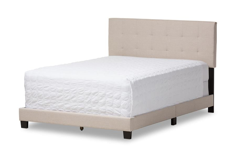 baxton studio brookfield modern and contemporary beige fabric upholstered grid tufting queen size bed | Modish Furniture Store-2