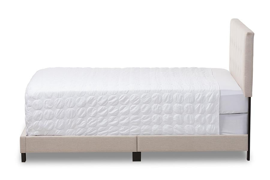 baxton studio brookfield modern and contemporary beige fabric upholstered grid tufting queen size bed | Modish Furniture Store-3