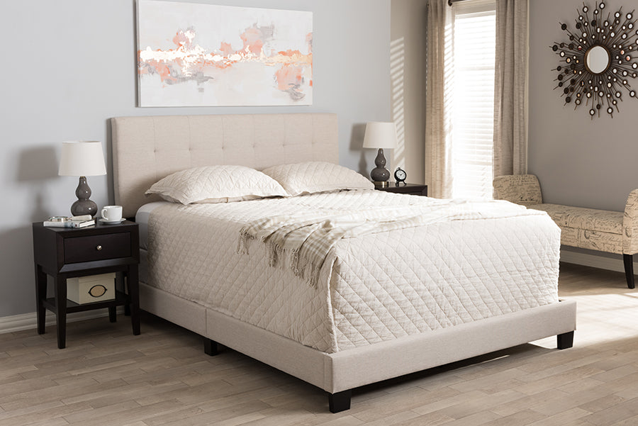 Baxton Studio Brookfield Modern and Contemporary Beige Fabric Upholstered Grid-tufting Queen Size Bed | Modishstore | Beds