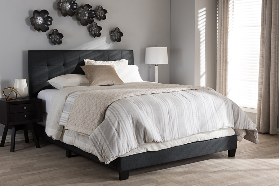 Baxton Studio Brookfield Modern and Contemporary Charcoal Grey Fabric Queen Size Bed | Modishstore | Beds