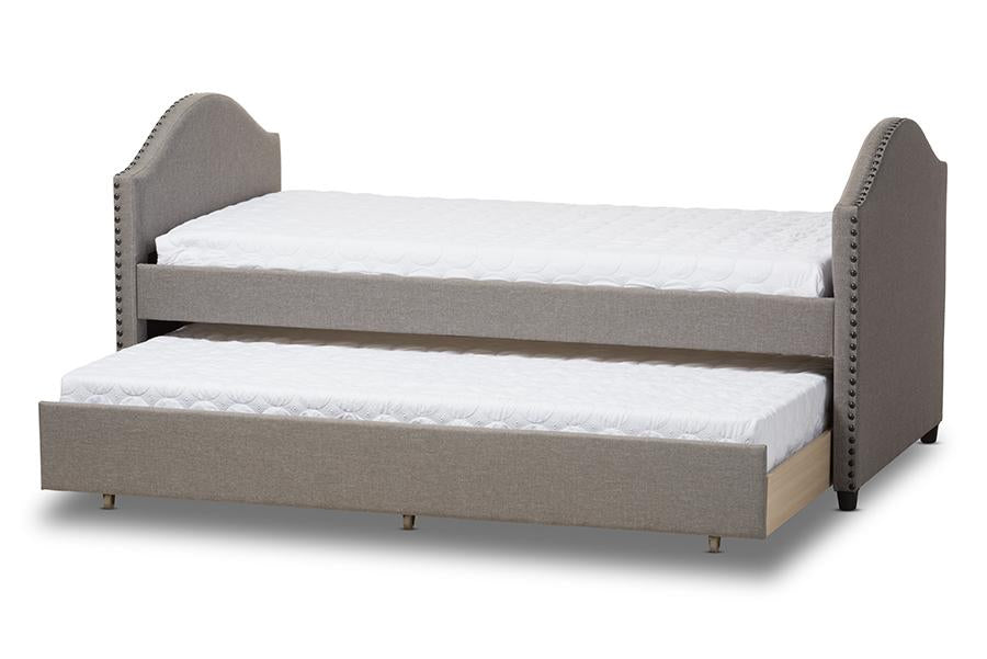 baxton studio alessia modern and contemporary grey fabric upholstered daybed with guest trundle bed | Modish Furniture Store-2